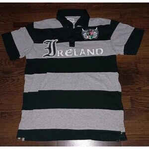 Lansdowne Ireland Polo Shirt Mens Large Rugby Short Sleeve Green Gray